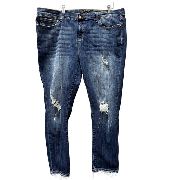 Judy Blue Jeans Womens 3XL Skinny Fit Blue Denim Distressed Stretch Raw Hems - Picture 2 of 10